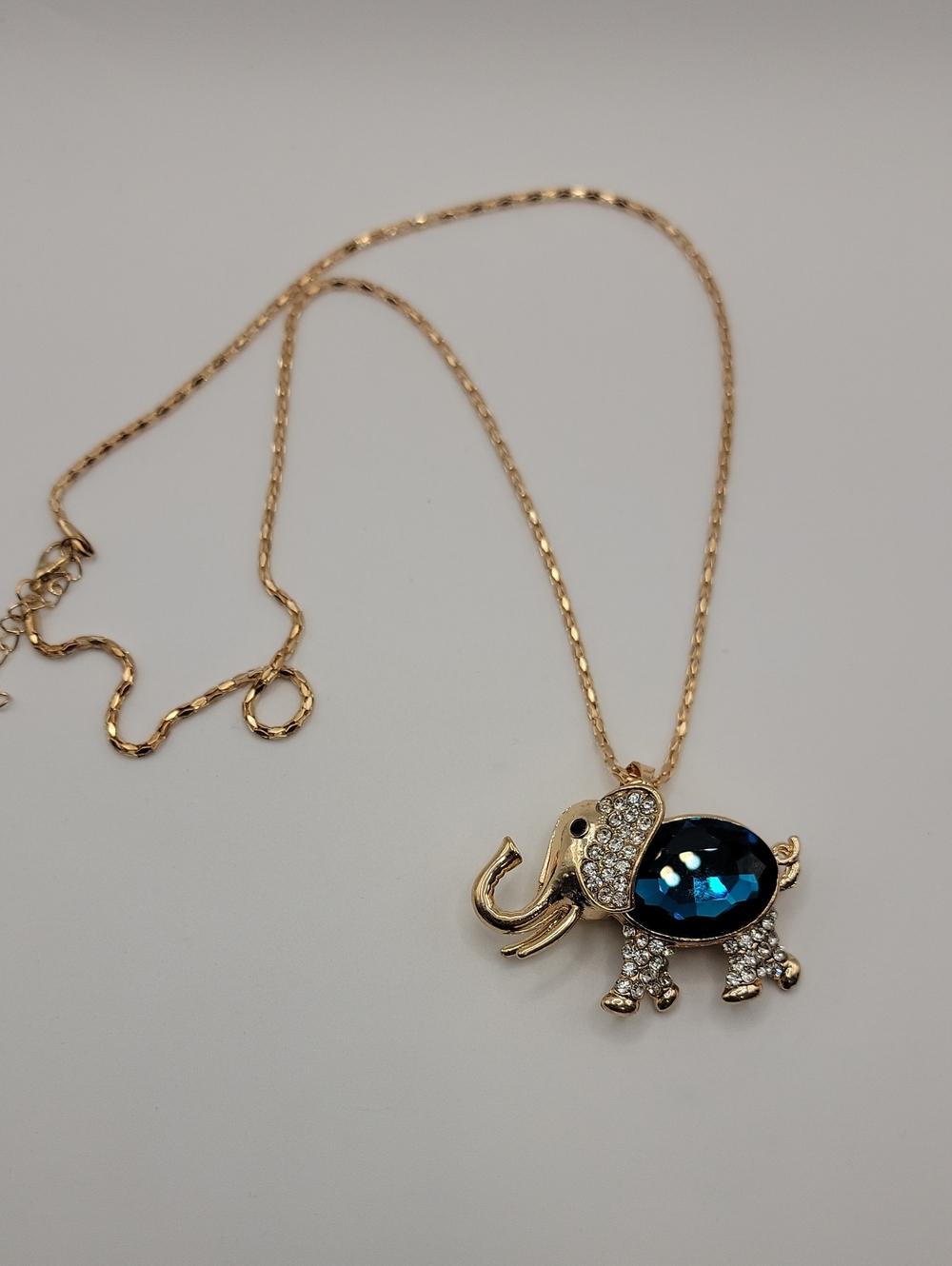 Elephant Pendant Necklace with Blue Crystal Gold-Tone 28" Chain